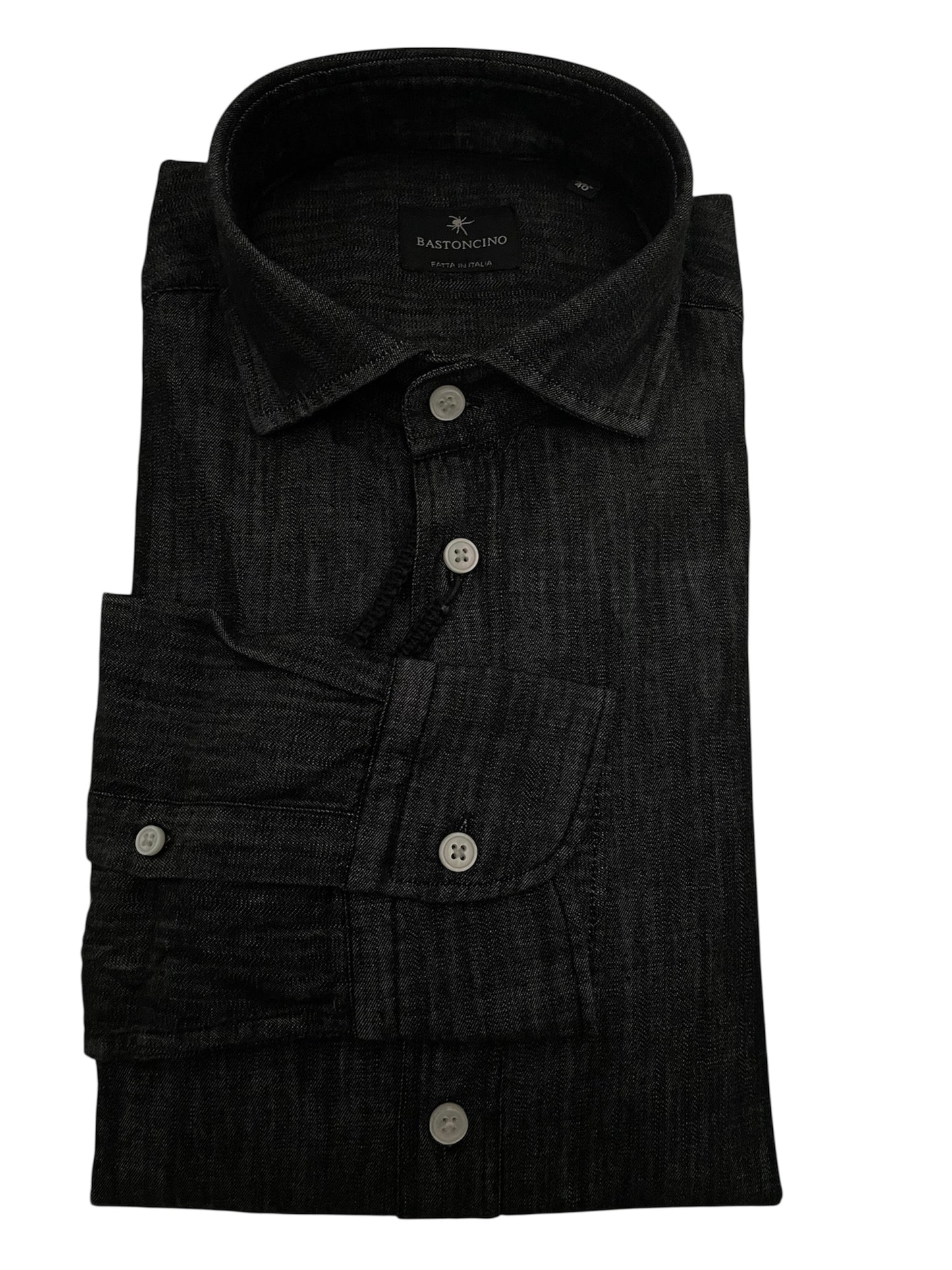 Camicia-Cotone-Nera-Denim