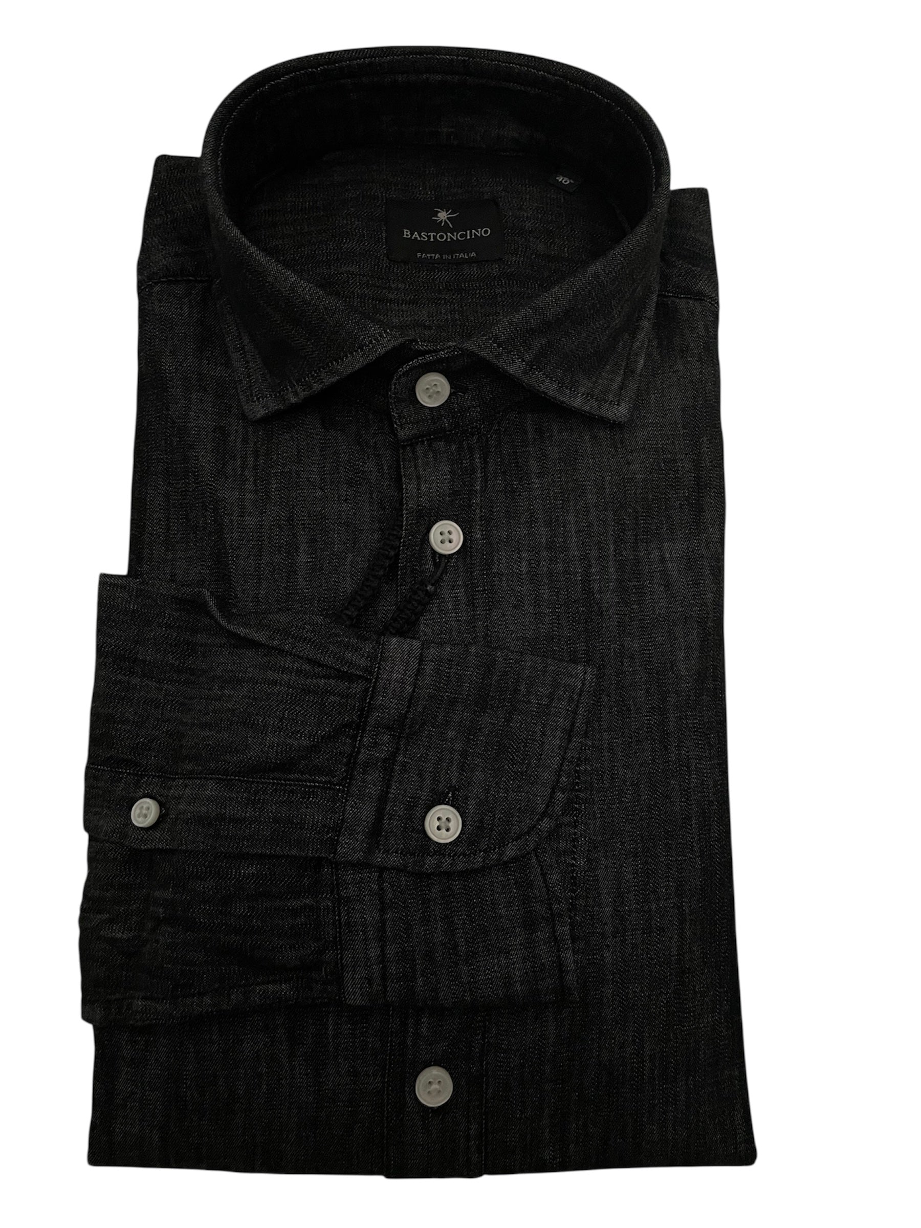 Camicia-Cotone-Nera-Denim